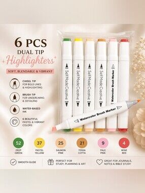 6-Piece Dual Tip Highlighter Marker Set | Pastel Colors | New